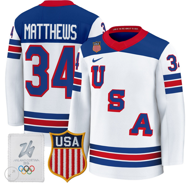Men 2026 USA Olympic #34 Auston Matthews white NHL Jersey